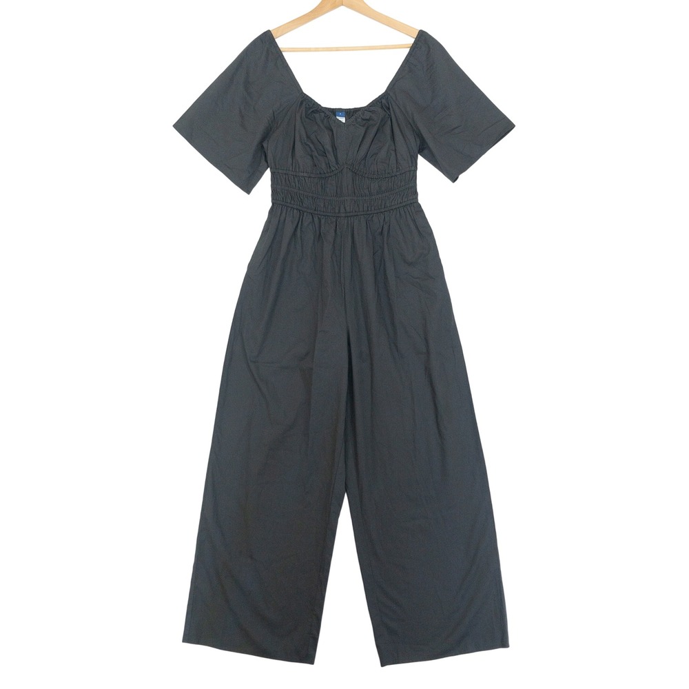Old Navy Smocked Waist Wide Leg Jumpsuit Womens Small Gray Cotton Short Sleeve